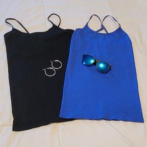 2 for 1 tank top bundle: 1 black & 1 blue full length w/spaghetti straps. M
